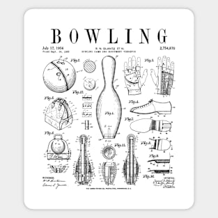 Bowling Pin Ball Bowler Retro Vintage Patent Print Magnet